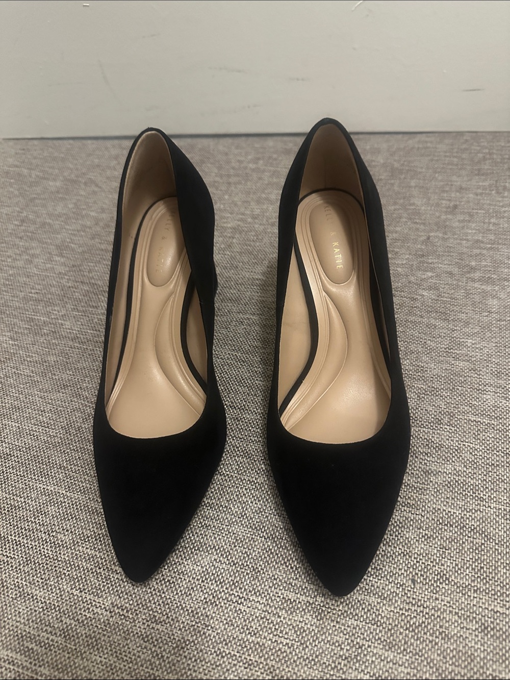 Kelly & Katie Black Pointed-Toe Pumps with Nude Insole